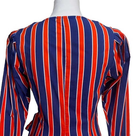 WeWoreWhat Blanca Wrap Dress Size Small Navy Blue Red Stripe Long Sleeve Summer - Picture 11 of 16